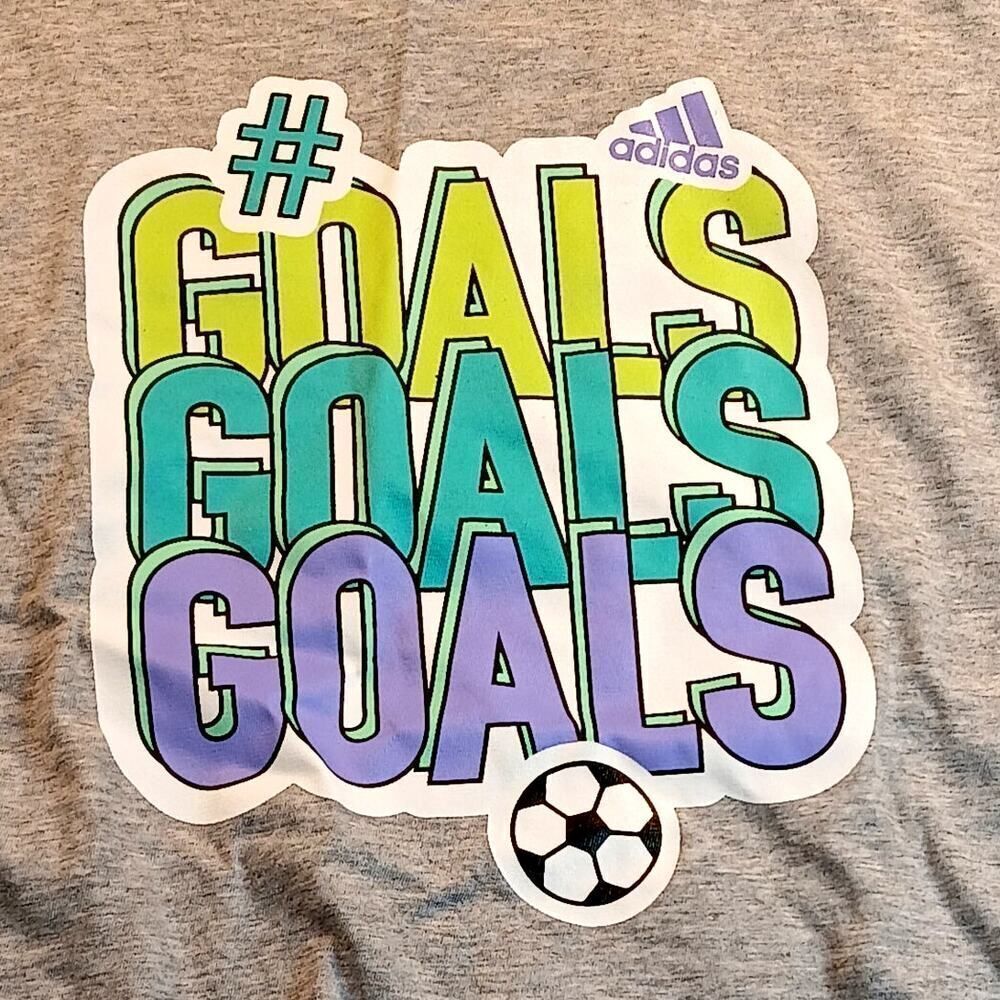 ADIDAS Boys/Girls New w/Tags Gray 'Goals' Graphic Soccer T-Shirt - Size: Large - Picture 3 of 6